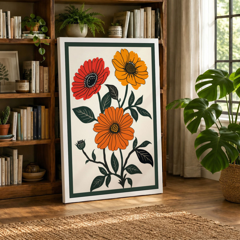 Daisy Study Botanical - Wrapped Canvas, 36x24 - 91.4 x 61.0 cm, Terracotta Border