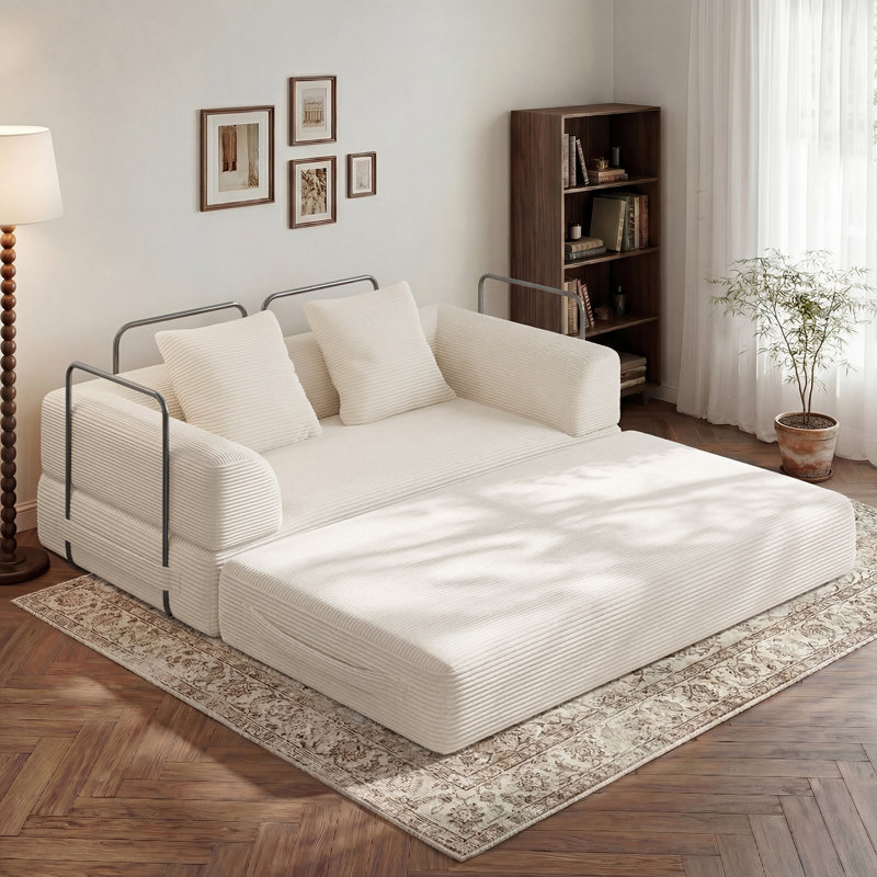 69" Corduroy Compression 4-in-1 Convertible Sofa Bed Couch, Beige