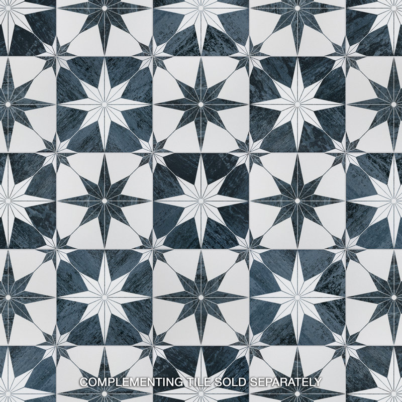 Cassis Stella 10" x 10" Porcelain Patterned Wall & Floor Tile, Black