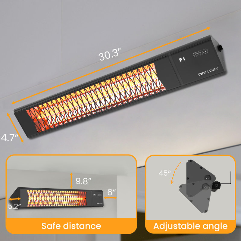Black Stainless Steel Electric Ceiling Mounted Patio Heater with Remote Control