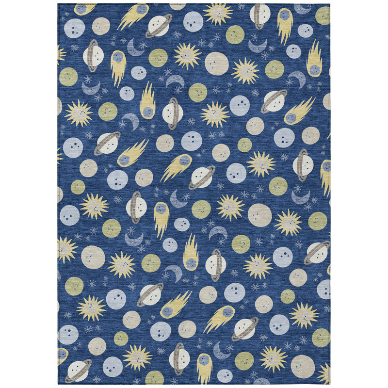 Machine Washable Indoor/Outdoor Chantille ACN2581 Kids Rug, 8' x 10', Navy