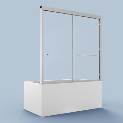 60" Wide Double Sliding Tub Door - Tempered Glass, , Smooth Sliding, 58" H Stable Structure, Easy Installation