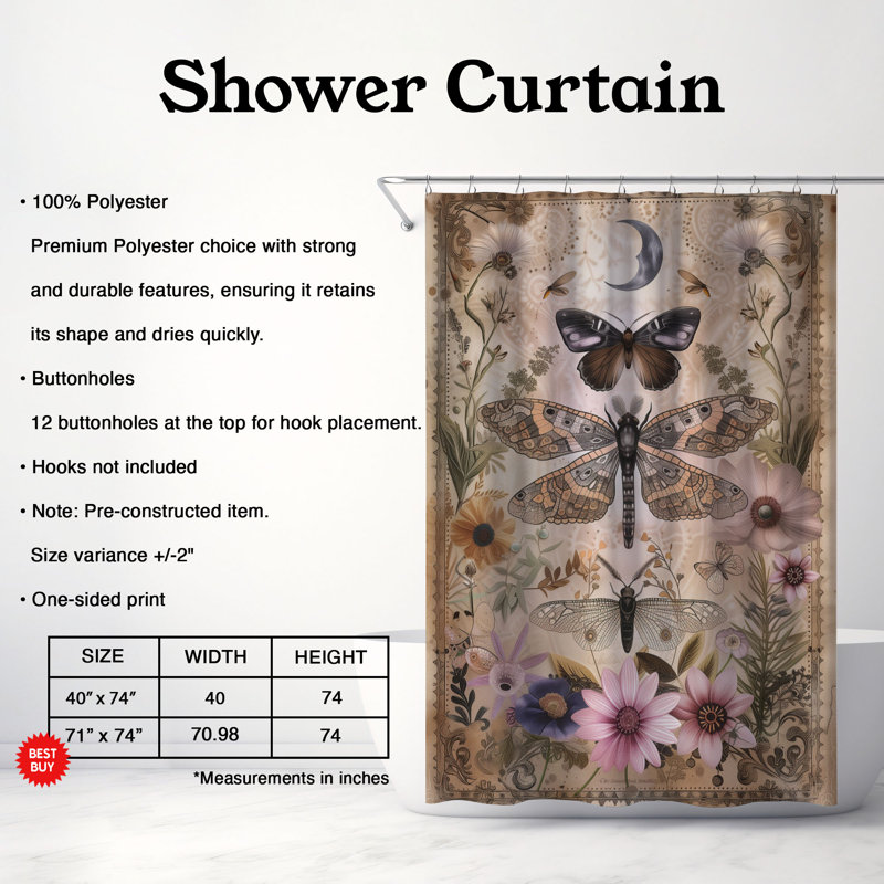 Rideau de douche standard 1 pièce Arcane Script, H 74 po x l 71 po