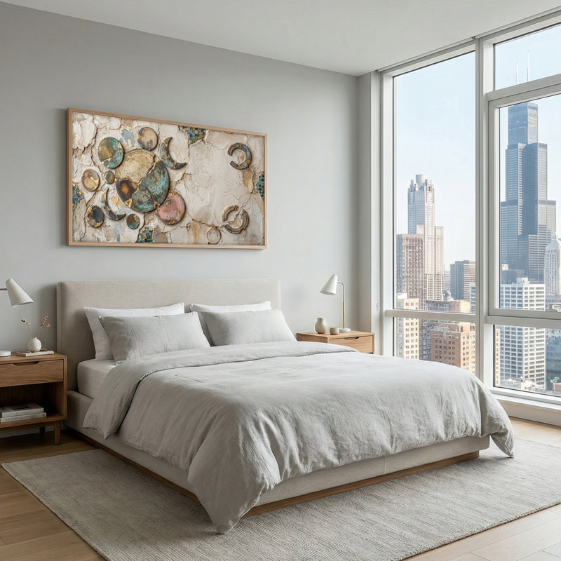 Ensemble d'une toile mosaïque abstraite, 48“W x 24”H, Naturel