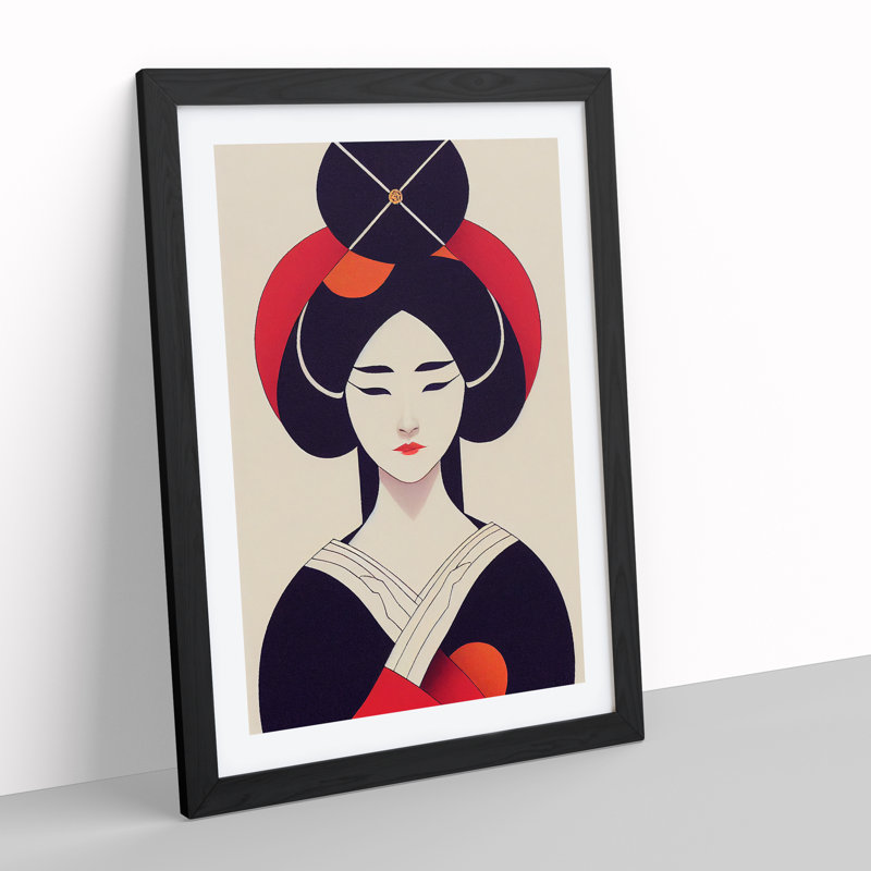 Geisha No.3 - Single Picture Frame Print, Black, 64cm H x 46cm W x 2cm D