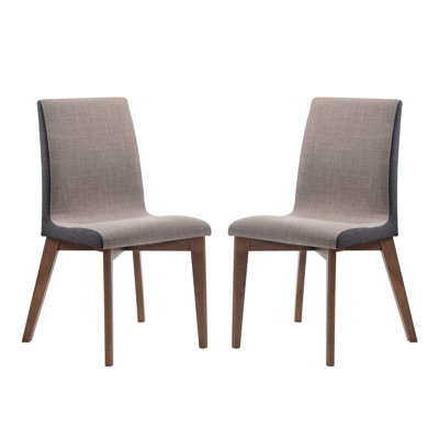 Set Of 2 Grey Fabric Upholstered Dining Side Chairs