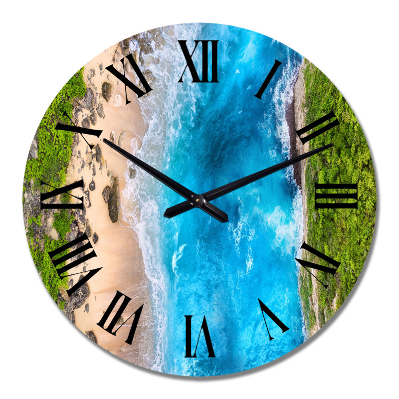 Vue aérienne de la plage tropicale turquoise II - Horloge murale nautique et côtière, Moyen