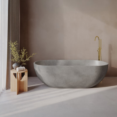 Claire 60" Freestanding Concrete Bathtub In Gray, Drain Included