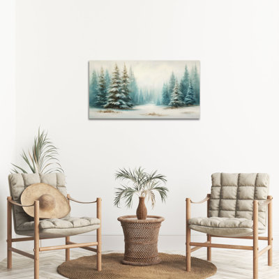 Grand paysage d'hiver sur toile, art mural 28 x 40 po, forêt de pin enneigé, décorations murales d'hiver, peinture sur toile arbre de Noël rustique, affiche de scène d'hiver pour le bureau de la chambre à coucher à domicile, 20 po x 30 po