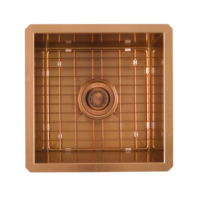 Dakota Zoria 16 Gauge Undermount Bar Sink, Single Bowl Zero Radius, 304 Stainless Steel Copper Finish, Fits Cabinets Under 33”, 3.5” Center Drain.