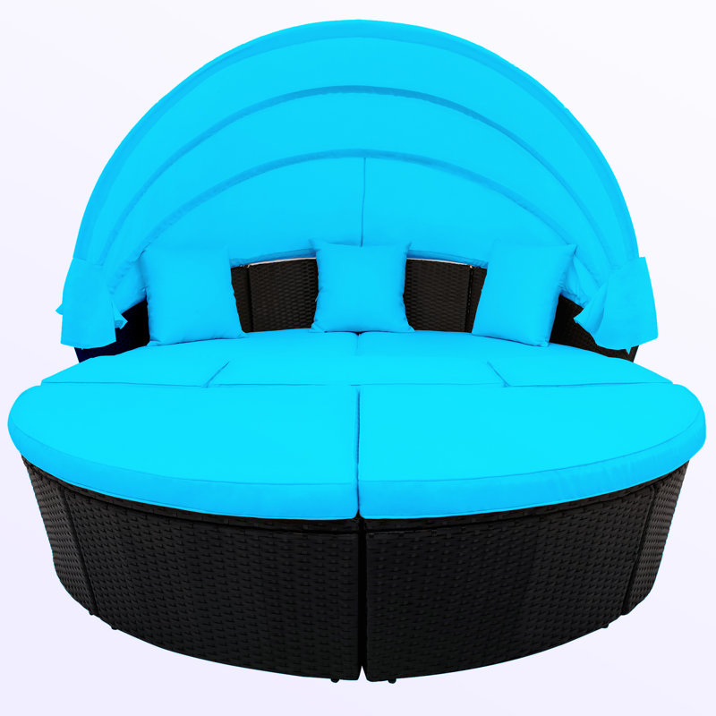 Ensemble de patio 6 pièces en rotin avec coussins, Bleu