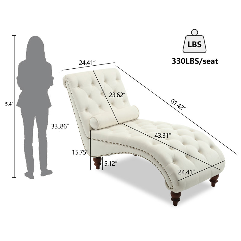 Chaise longue rembourrée Holcroft, Velours beige