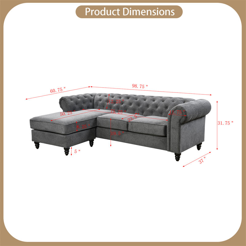 Clarcona Upholstered L-Shaped Sectional Reversible, Gray 100% Polyester