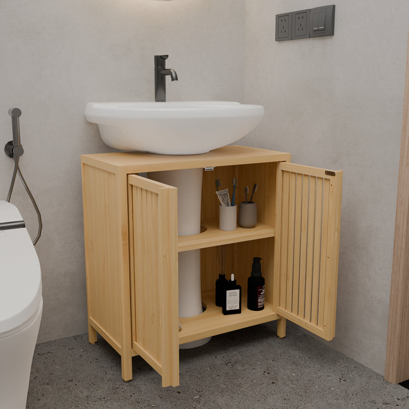 Armoire de lavabo grande capacité en bambou naturel