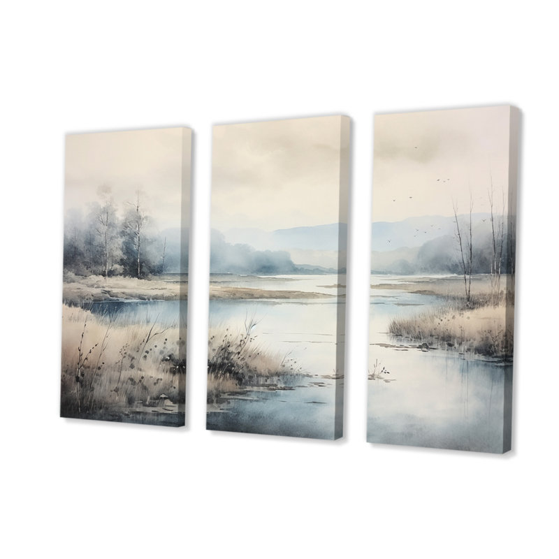Morning Autumn Mist Over The Lake I - Ensemble de décoration murale plage, H 28 po x l 36 po x P 1 po