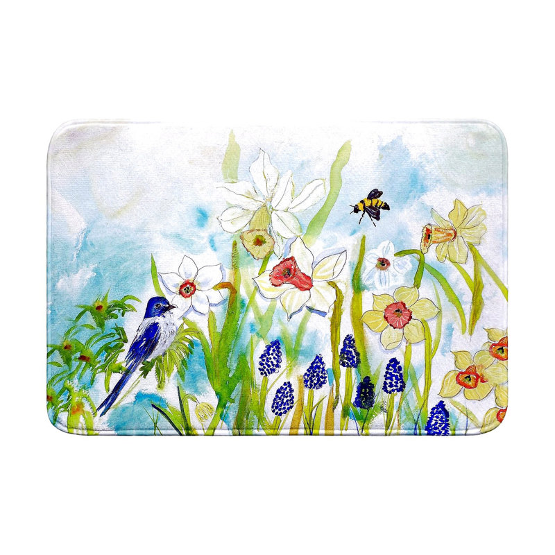 Tapis de bain oiseaux et jonquilles, L 36 po x l 24 po