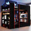  Lit superposé double pleine grandeur avec bureau, tablettes de rangement, DEL et station de charge, noir