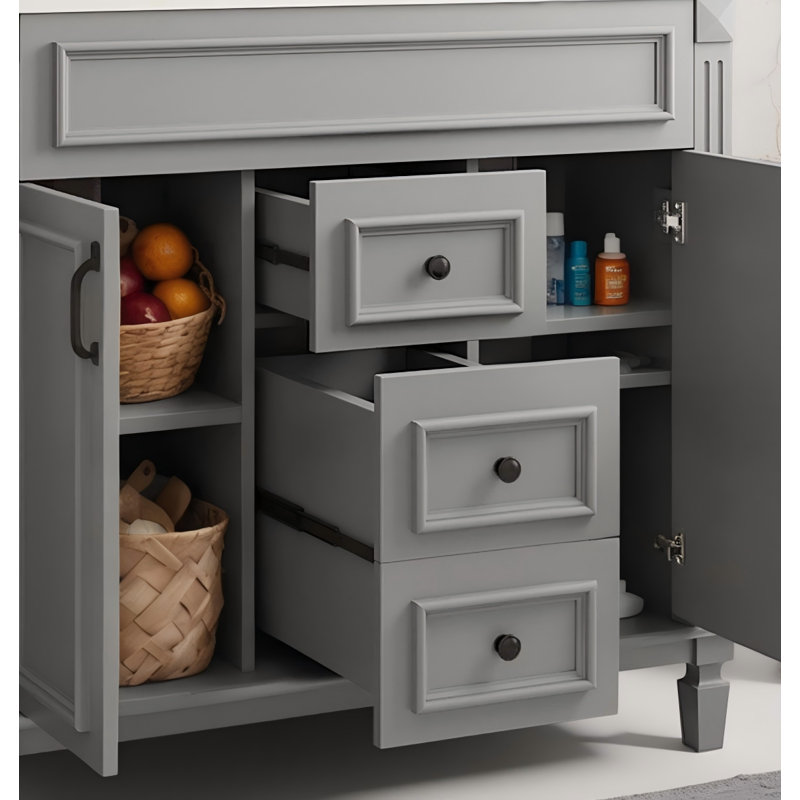 Meuble-lavabo simple 36 po avec lavabo sur pied et armoire de rangement moderne (2 portes à fermeture douce + 2 tiroirs)