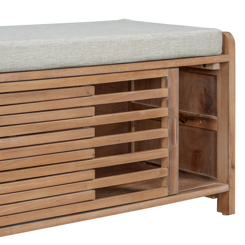Banc de rangement patiné avec placage d'acacia, Brun