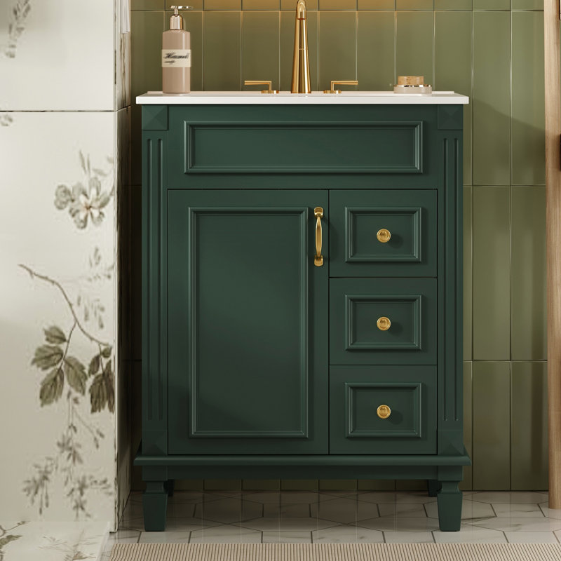 Meuble-lavabo moderne 24 po avec lavabo en céramique, 2 tiroirs et tablette réglable