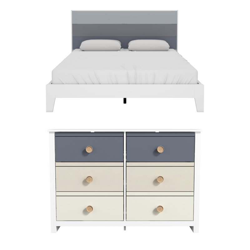 Patton Transitional 2 Piece Bedroom Set, White/Night Owl/Parchment/Ivory