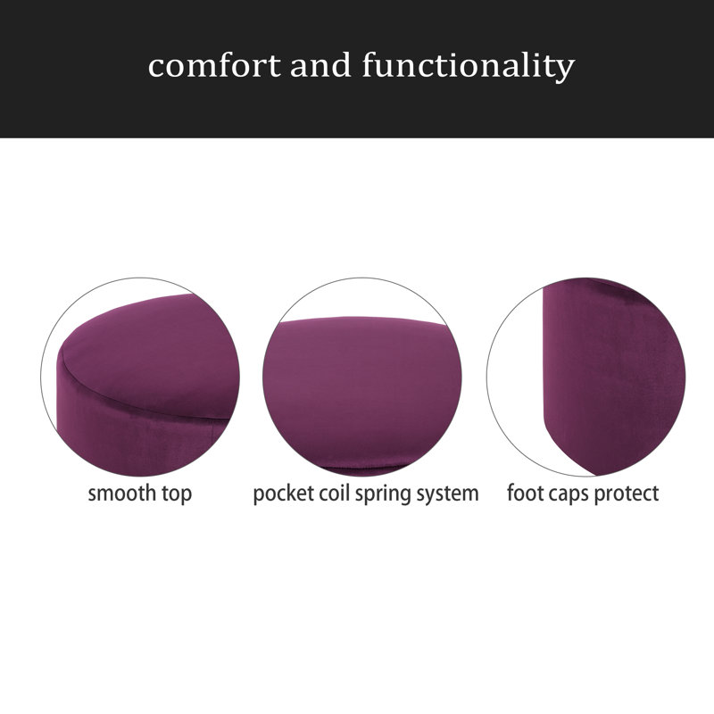 Upholstered Round Ottoman, Purple Velvet