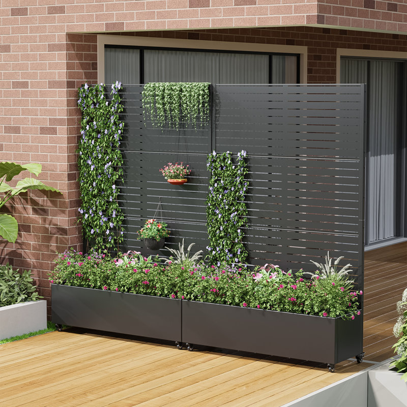 Outdoor Metal Rectangular Individual Planter Box with Trellis for Climbing Plants