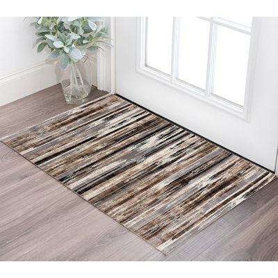 Tapis ivoire et brun antidérapant lavable 2 pi x 3 pi brun