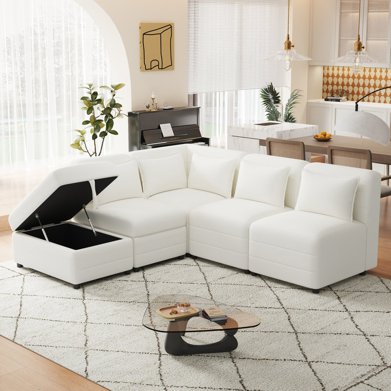 Canapé modulaire rembourré 5 pièces Rekan, Chenille crème
