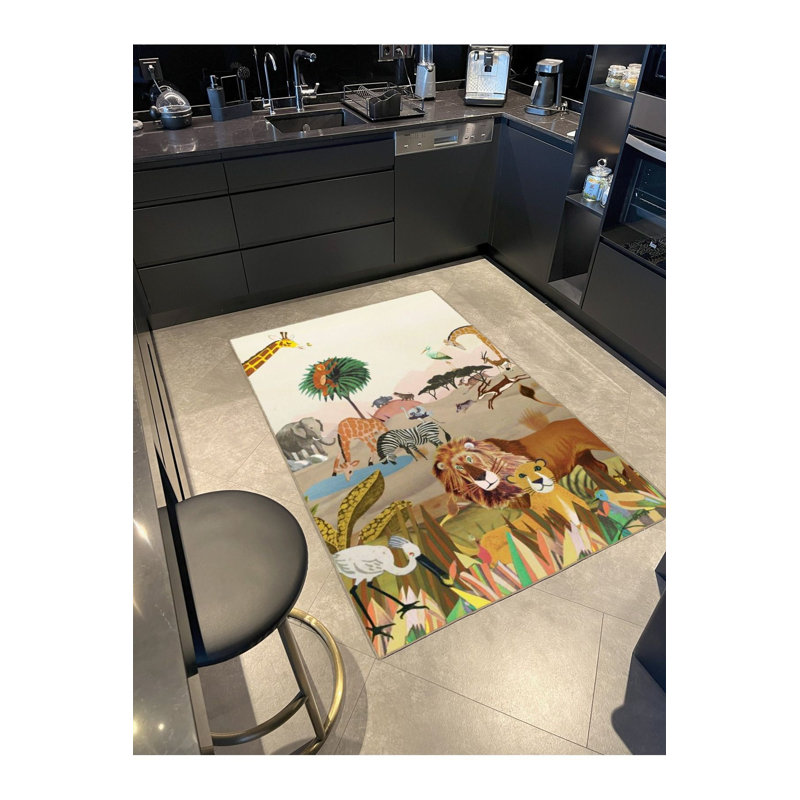Tapis décoratif moderne à motif de girafe et de zèbre à thème Wild Jungle, Sous-tapis carré 3 pi 3 po inclus