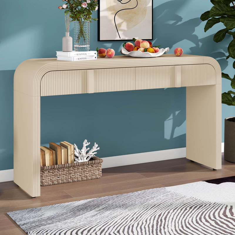 Console avec 2 tiroirs de rangement, table d'entrée moderne à silhouette arrondie, console courbée pour le vestibule