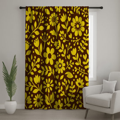 Rideaux de fenêtre à motif floral jaune, voilages et voilages à motif floral - 1 panneau