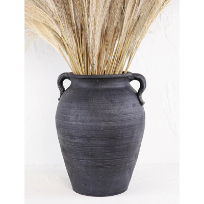 Large Ceramic Vase With Handles - Rustic Vintage Flower Pottery For Home Decor, Centerpiece, And Table Decoration