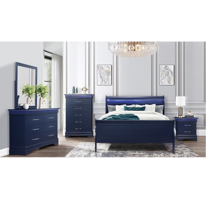 Lit Charleston avec éclairage DEL, style traîneau et lit de style transitionnel pour une expérience de sommeil améliorée