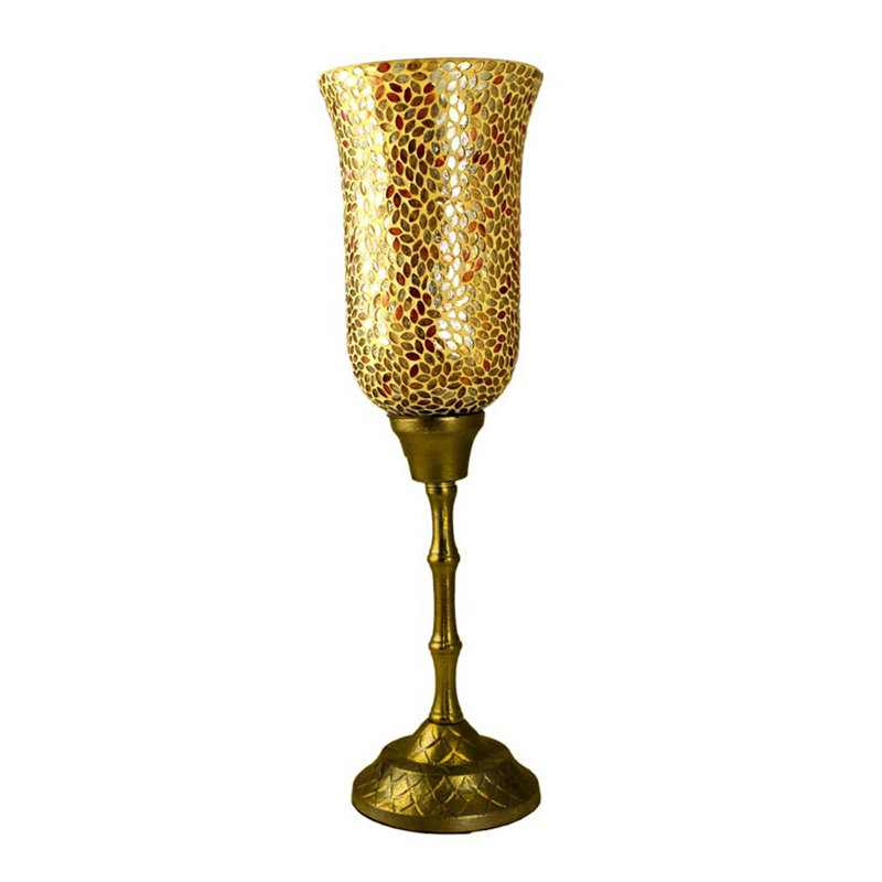22'' H Glass Tabletop Hurricane, Gold