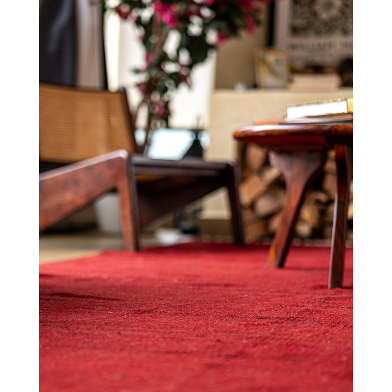 Alithea Hand Woven Flat Weave Kilim Wool Eco-Friendly Area Rugs - Rectangle, Dark Red Color, Plain Solid Design, Low Pile Handmade Area Rugs for Living Room, Bed Room