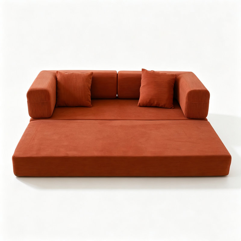 Multifunctional Compression Sofas, Orange Corduroy Foam Metal, Modern Home, Orange