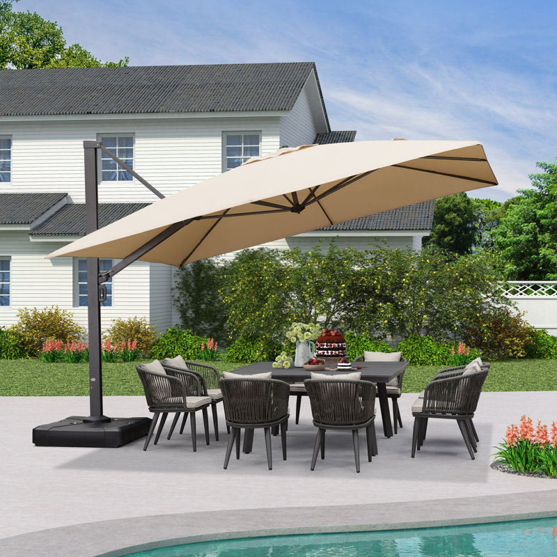 365cm Cantilever Parasol with Crank Lift , Counter Weights Included, Khaki