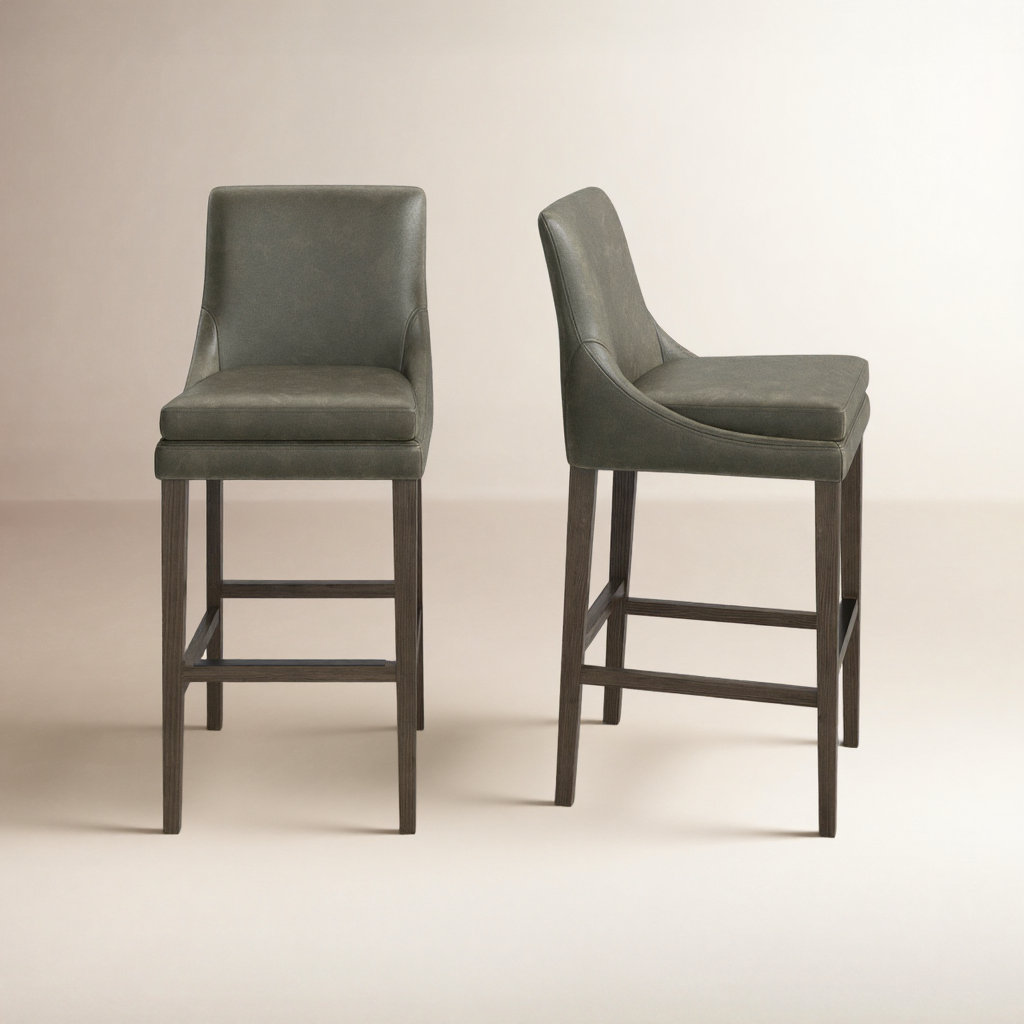 Niara Bar Stool, Bar Stool (30” Seat Height), Copley Slate Faux Leather/Brown