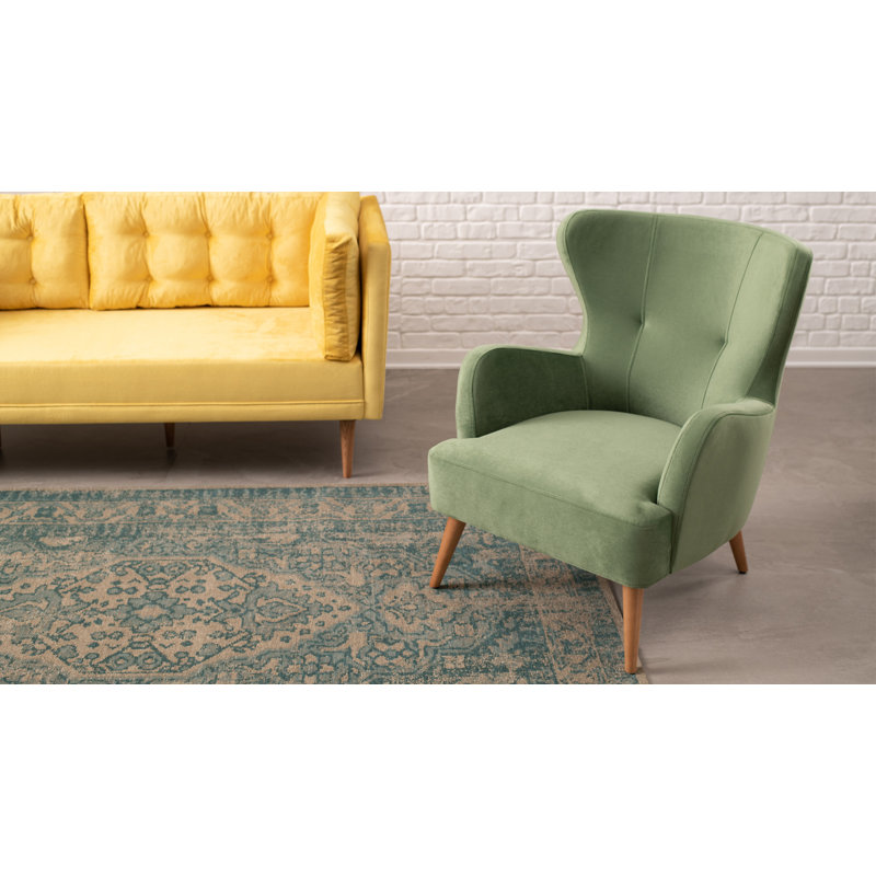 Fauteuil à oreilles rembourré Plattville, 100 % polyester vert