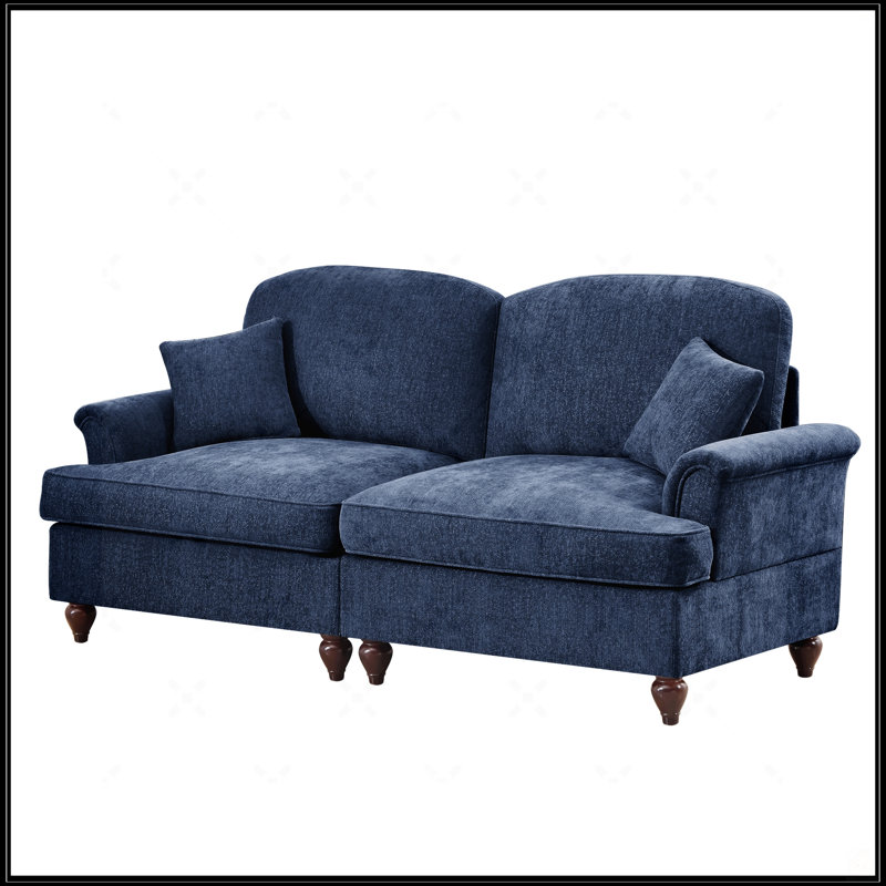 Élégant canapé deux places Mid-Century surdimensionné avec accoudoirs évasés, Bleu