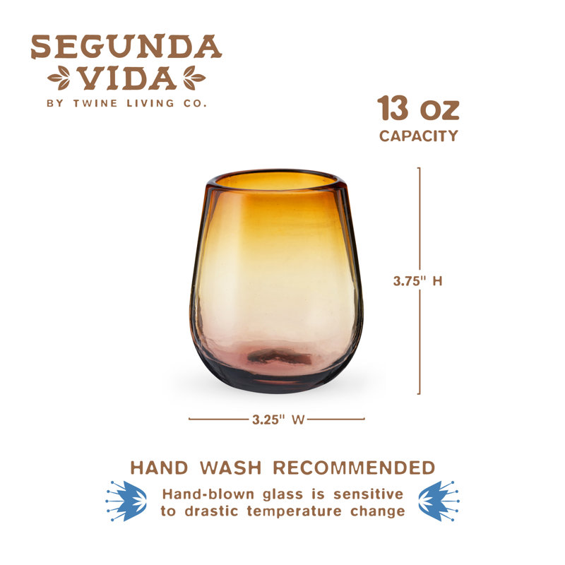Ensemble de 2 verres à vin en verre recyclé sans pied de la collection Vida El Ocasso