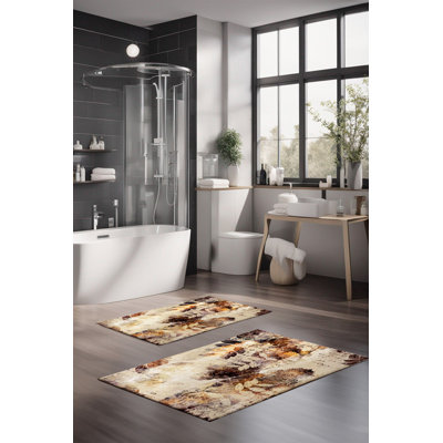 Ensemble de tapis de bain de luxe Eakly (2 pièces), 100% polyester, 16,0 x 23,6 pouces et 23,6 x 39,4 pouces | Conception antibactérienne antidérapante, hauteur de poils de 0,3 po | Lavable à la machine, durable et facile à nettoyer | Idéal pour la décoration de salle de bain