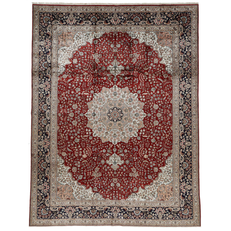 Tapis turc rouge et bleu marine 9 x 12