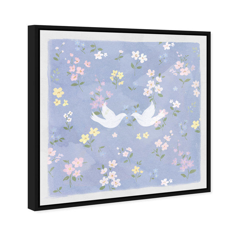 Love Doves Print by Oliver Gal, 17"H x 17"W, Black Floater Frame