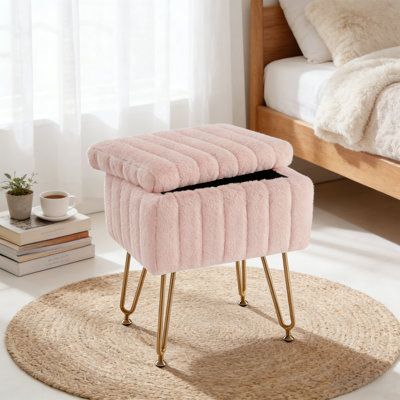 Modern Vanity Stool with Storage Accent Chair with Storage Cozy Faux Fur Cushion