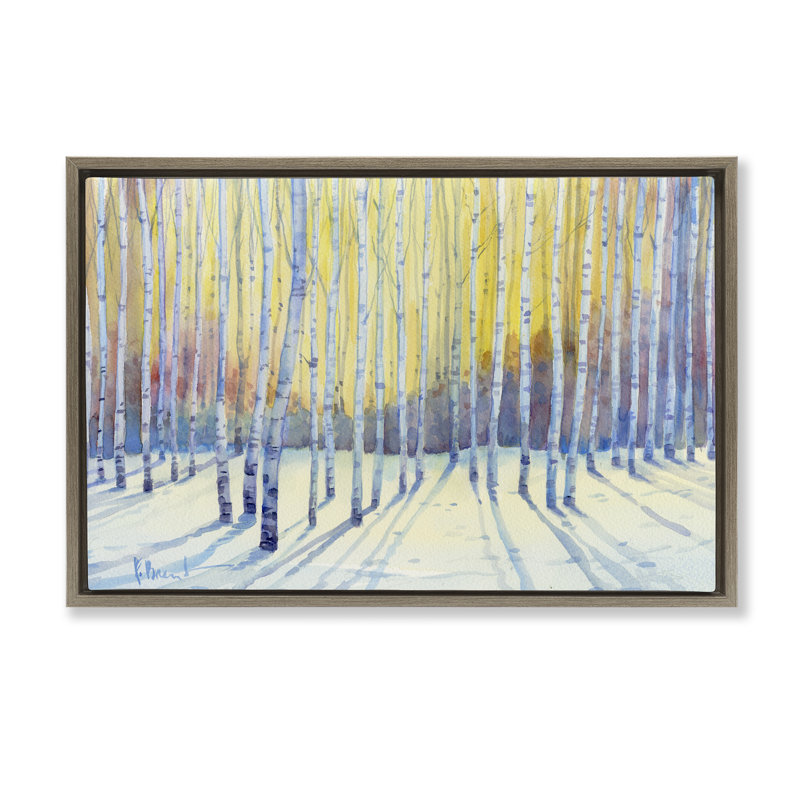 Cadre flottant Sunlit Winter Birch Trees, design par Paul Brent, Cadre flottant orme Montalcino, H 17 po x l 25 po