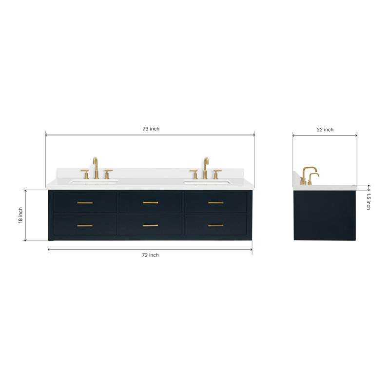 Double Vanity, Midnight Blue, Satin Brass, 73"