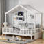 Lit maison avec tablettes, lit maison avec fenêtre et bande lumineuse scintillante sur le toit