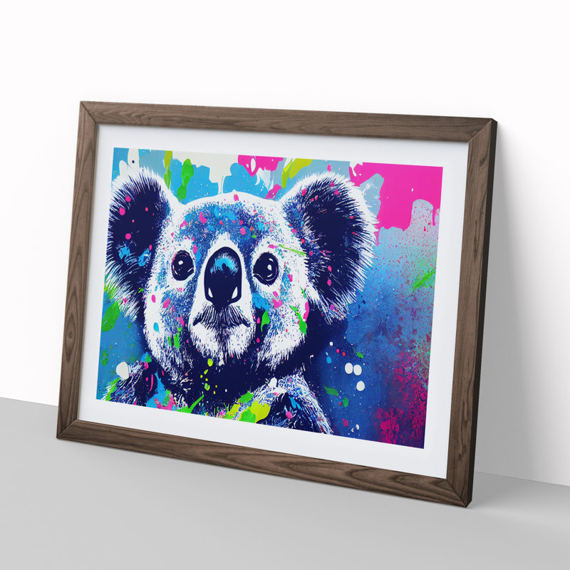 Koala Bear Splashed 1 Piece Single Picture Frame Wall Art, 46cm H x 64cm W x 2cm D, Walnut